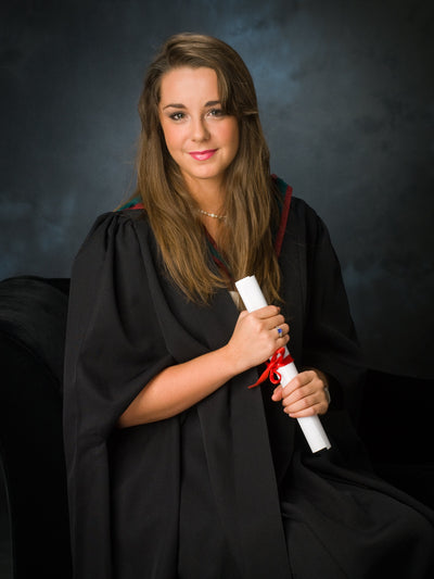 Classic Graduation Portrait of a woman in colour.
Graduation portrait session PHOTOGENIC Dalkey Dublin